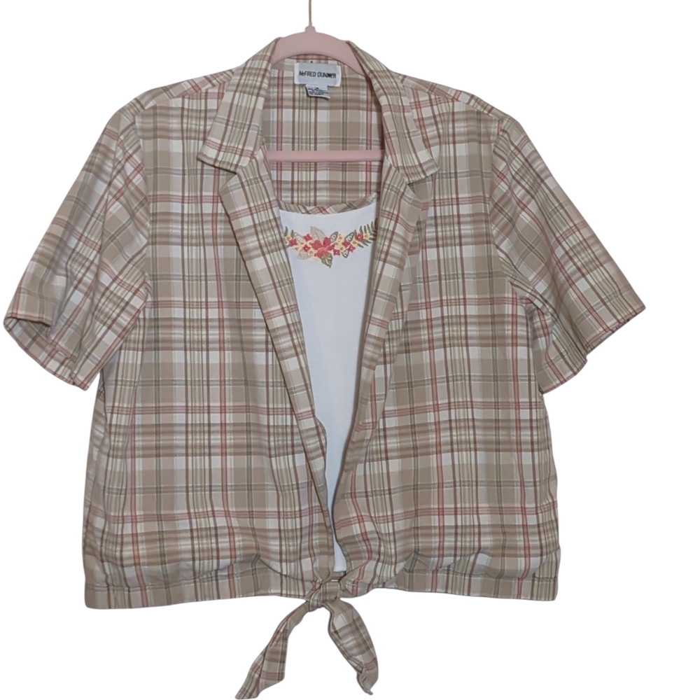 Alfred Dunner Beige and Green Plaid Blouse